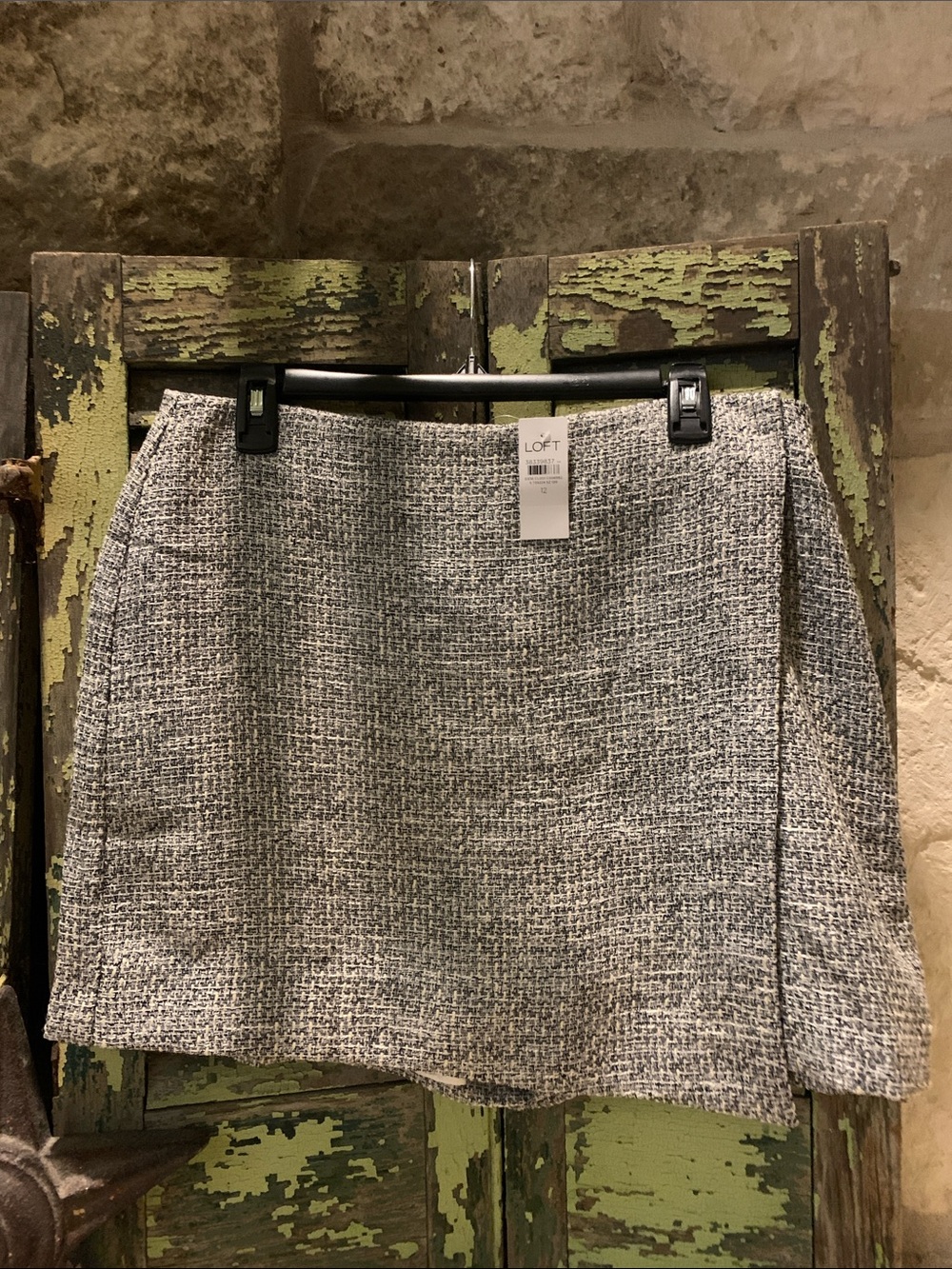 LOFT Black and White Tweed Mini Skirt Skort Size 12 NWT